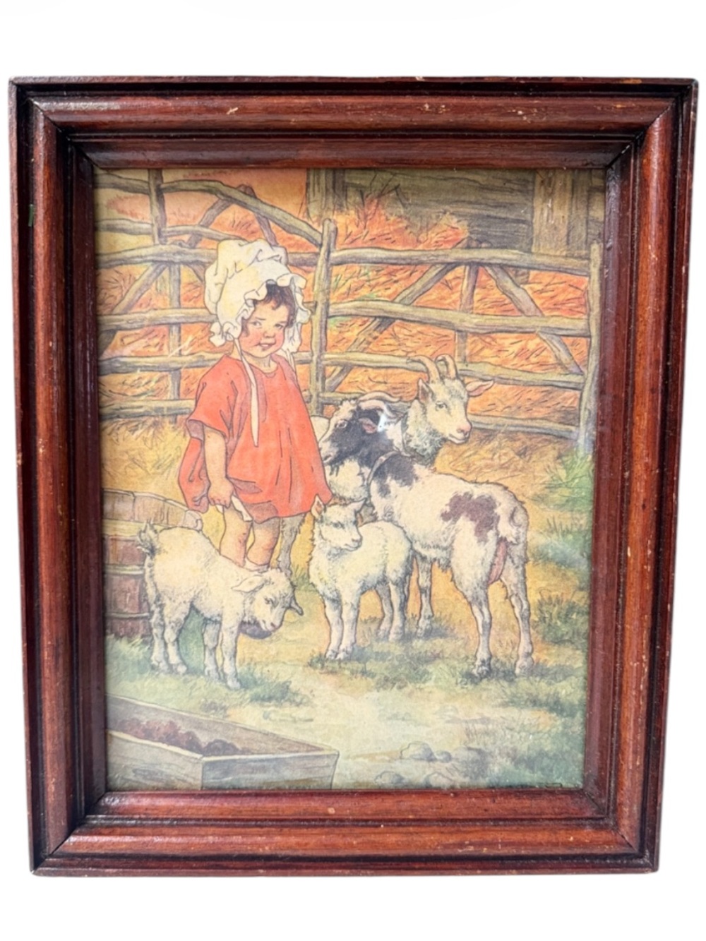 Vintage 1928 Clara M. Burd The Animal Story Book Girl and Kids Goats art print